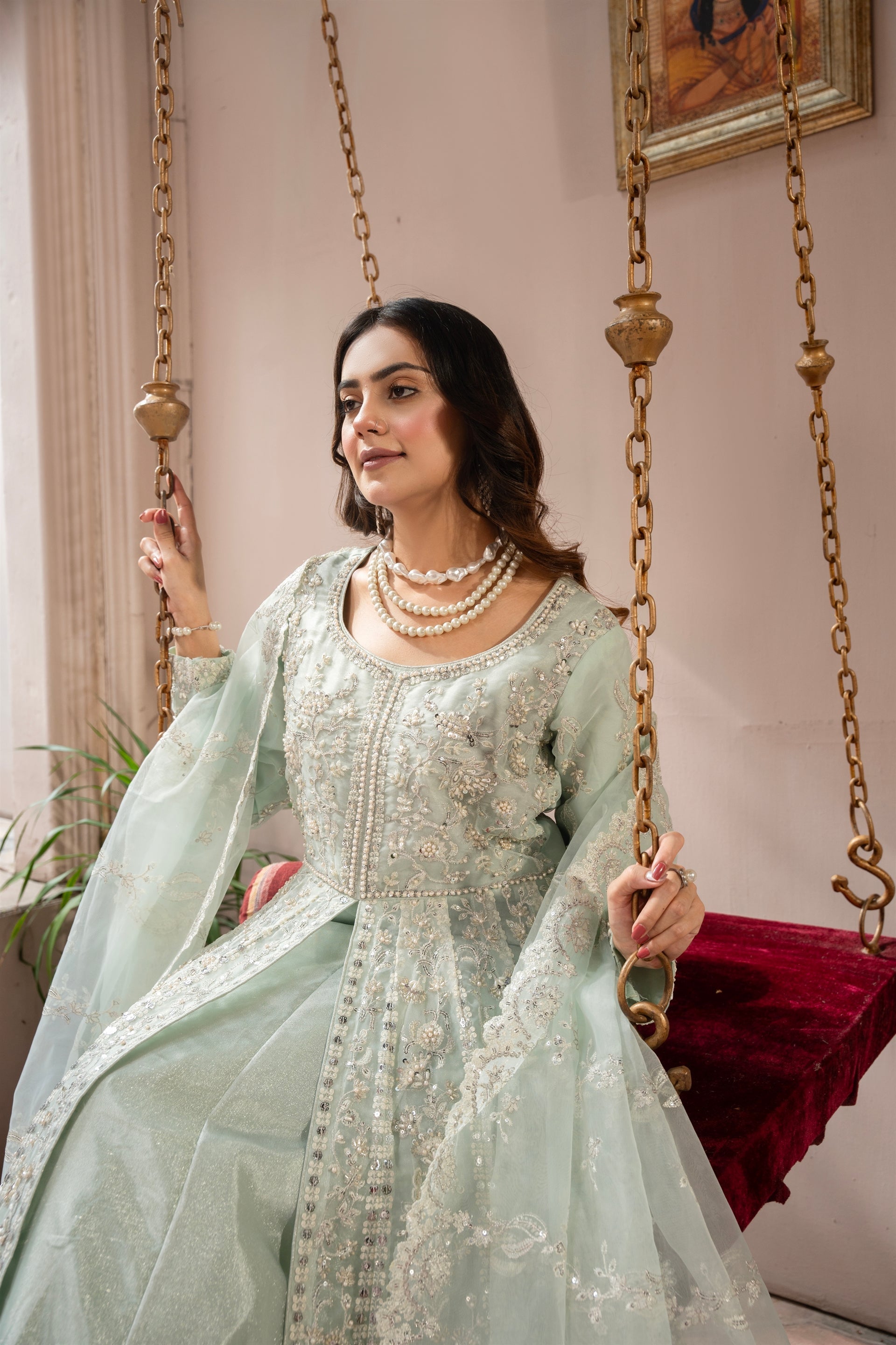 Couture by Manahils Stitched 3 Piece Luxury Formals Collection'2025-018-MINT GREEN