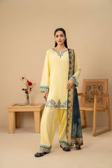 Tiraz Stitched 3 Piece Summer Suit-Sawera