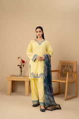 Tiraz Stitched 3 Piece Summer Suit-Sawera