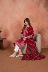 Feathers Unstitched 3 Piece Emb Lawn Summer Suit-Burgundy Royale Festive-Embroidered 3pc