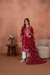 Feathers Unstitched 3 Piece Emb Lawn Summer Suit-Burgundy Royale Festive-Embroidered 3pc