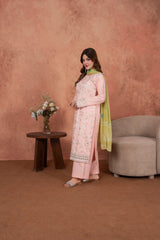 Feathers Unstitched 3 Piece Emb Lawn Summer Suit-Blush Petal Heirloom-FT696