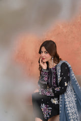 Feathers Unstitched 3 Piece Emb Lawn Summer Suit-Amethyst Noir-Embroidered 3pc