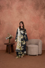 Feathers Unstitched 3 Piece Digital Printed Lawn Summer Suit-Noir Magnolia Luxe-FT718