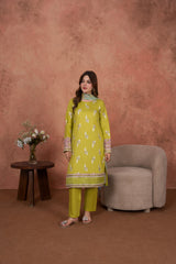 Feathers Unstitched 3 Piece Emb Lawn Summer Suit-Citrine Whisper-FT694