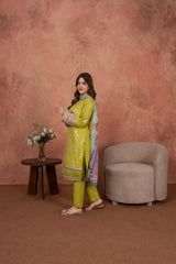 Feathers Unstitched 3 Piece Emb Lawn Summer Suit-Citrine Whisper-FT694