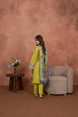 Feathers Unstitched 3 Piece Emb Lawn Summer Suit-Citrine Whisper-FT694