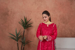 Feathers Unstitched 3 Piece Emb Lawn Summer Suit-Fuchsia Cameo Trim-Embroidered 3pc