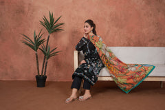 Feathers Unstitched 3 Piece Emb Lawn Summer Suit-Noir Botanica Statement-Embroidered 3pc