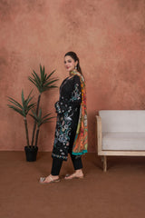 Feathers Unstitched 3 Piece Emb Lawn Summer Suit-Noir Botanica Statement-Embroidered 3pc