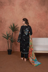 Feathers Unstitched 3 Piece Emb Lawn Summer Suit-Noir Botanica Statement-Embroidered 3pc