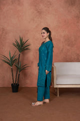 Feathers Unstitched 3 Piece Emb Lawn Summer Suit-Teal Sultanate-Embroidered 3pc