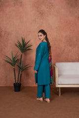 Feathers Unstitched 3 Piece Emb Lawn Summer Suit-Teal Sultanate-Embroidered 3pc