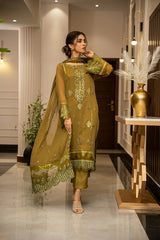 Ensembles By Zouj Unstitched 3 Piece Chiffon Edit Collection'2025-Olive Allure