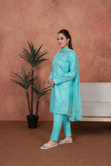 Feathers Unstitched 3 Piece Emb Lawn Summer Suit-Aqua Lumière-Embroidered 3pc