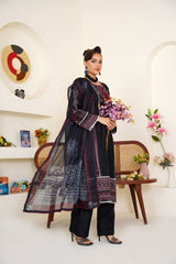 Threads & Weaves Black & Maroon Embroidered Viscose 3-Piece Pret Suit-RTWV25113S