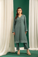 Basics By Zouj Stitched Co Ords Emb S/S Collection'2025-Dark Green