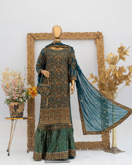 Saira Sultana Stitched Wedding Formals Suit-Zunairah-Teal