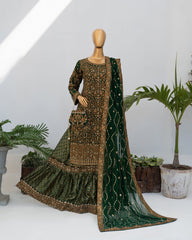 Saira Sultana Stitched Wedding Formals Suit-Zunairah-Bottle Green