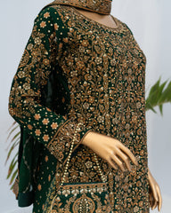 Saira Sultana Stitched Wedding Formals Suit-Zunairah-Bottle Green