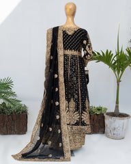 Saira Sultana Stitched Wedding Formals Suit-Muneeha-Black