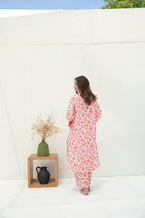 Preet Print Edit By Suitsu Stitched Summer Suit-Syrah Peach Peony