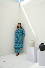 Preet Print Edit By Suitsu Stitched Summer Suit-Riya Turquoise Azure