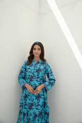 Preet Print Edit By Suitsu Stitched Summer Suit-Riya Turquoise Azure