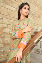 Preet Print Edit By Suitsu Stitched Summer Suit-Riah Olive Zest