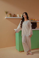 Dhaga Stitched Solid 2 Piece Emb Suit-High key