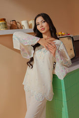 Dhaga Stitched Solid 2 Piece Emb Suit-High key