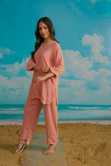 Dhaga Stitched Solid 2 Piece Emb Suit-Primerose