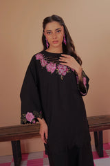 Dhaga Stitched Solid 2 Piece Emb Suit-Black Rose