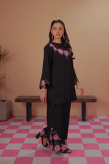Dhaga Stitched Solid 2 Piece Emb Suit-Black Rose