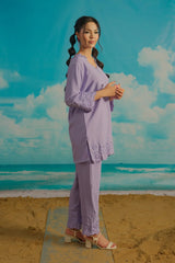 Dhaga Stitched Solid 2 Piece Emb Suit-Lilas