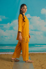 Dhaga Stitched Solid 2 Piece Emb Suit-Mango Tango
