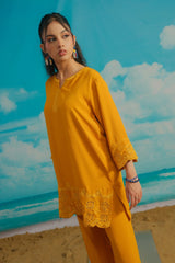 Dhaga Stitched Solid 2 Piece Emb Suit-Mango Tango