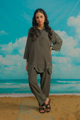 Dhaga Stitched Solid 2 Piece Emb Suit-Ash Moon
