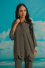 Dhaga Stitched Solid 2 Piece Emb Suit-Ash Moon