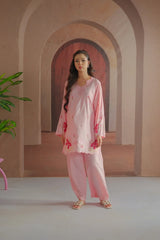 Dhaga Stitched Solid 2 Piece Emb Suit-Tea