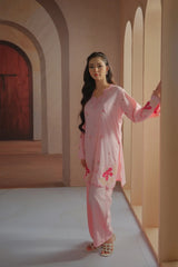 Dhaga Stitched Solid 2 Piece Emb Suit-Tea