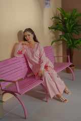 Dhaga Stitched Solid 2 Piece Emb Suit-Tea
