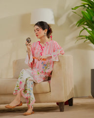 Dhaga Stitched 2 Piece Co-ords Set-Strawberry Matcha