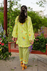 Print Muse By Sahar Stitched Co Ords Cambric Suit-Lime Blossom