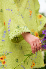 Print Muse By Sahar Stitched Co Ords Cambric Suit-Lime Blossom