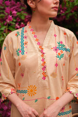 Print Muse By Sahar Stitched Co Ords Cambric Suit-Peach Garden