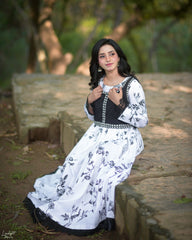 Urban Cut-Printed Dress With Embroidered Overlay Vest-C0280