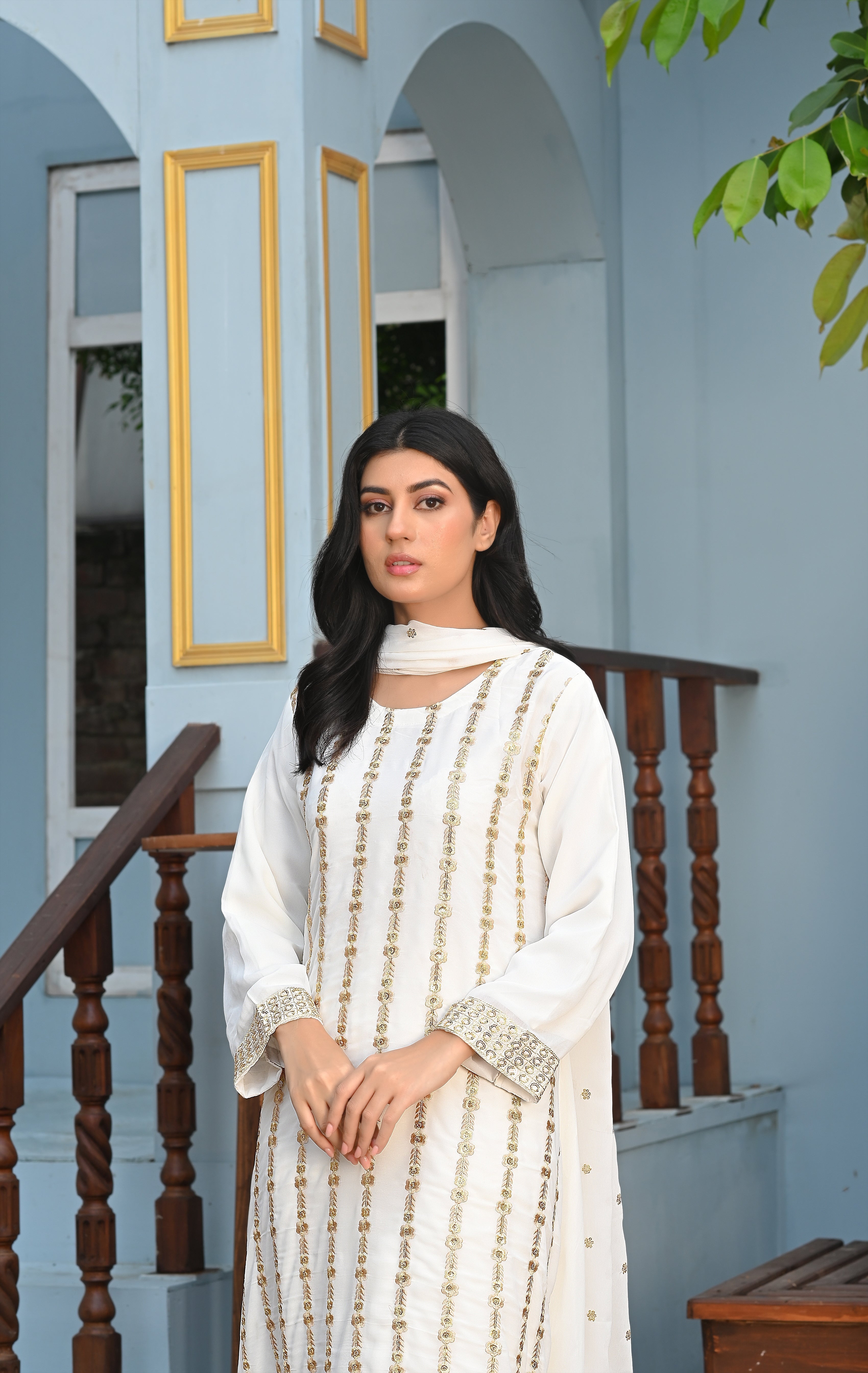 Zaib E Hoor Embroidery Long Frock Stitched 3-pc Suit