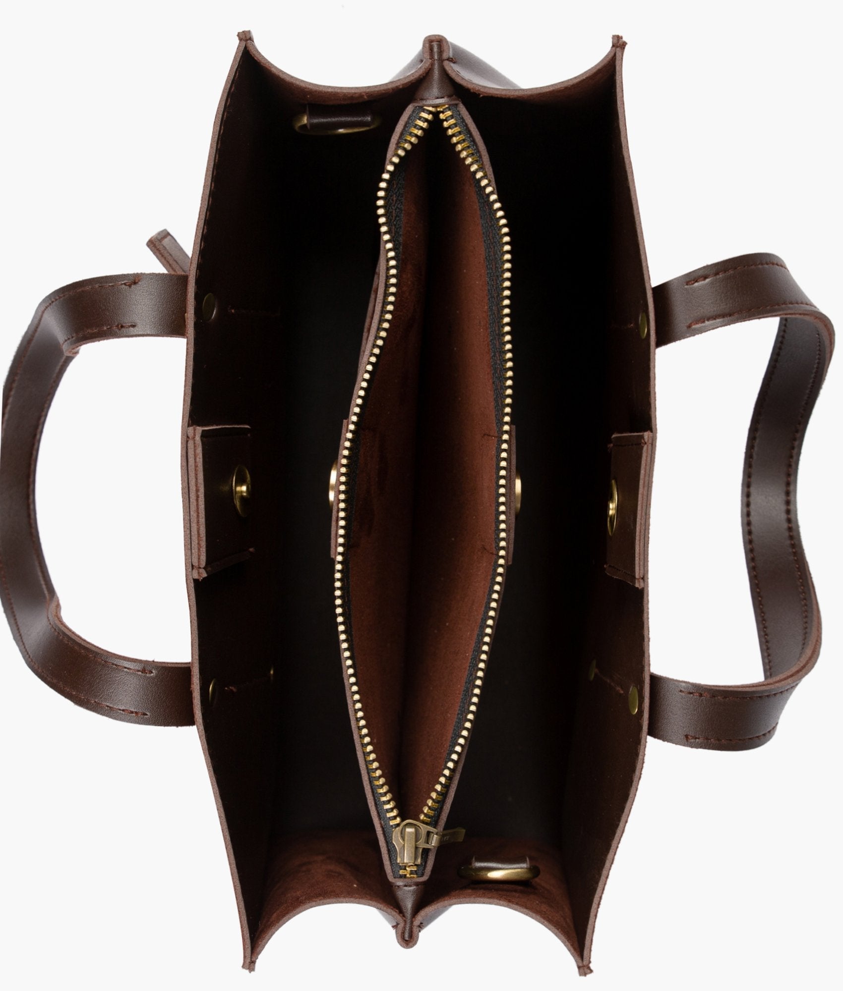 RTW Creation - Dark brown suede multi compartment satchel bag