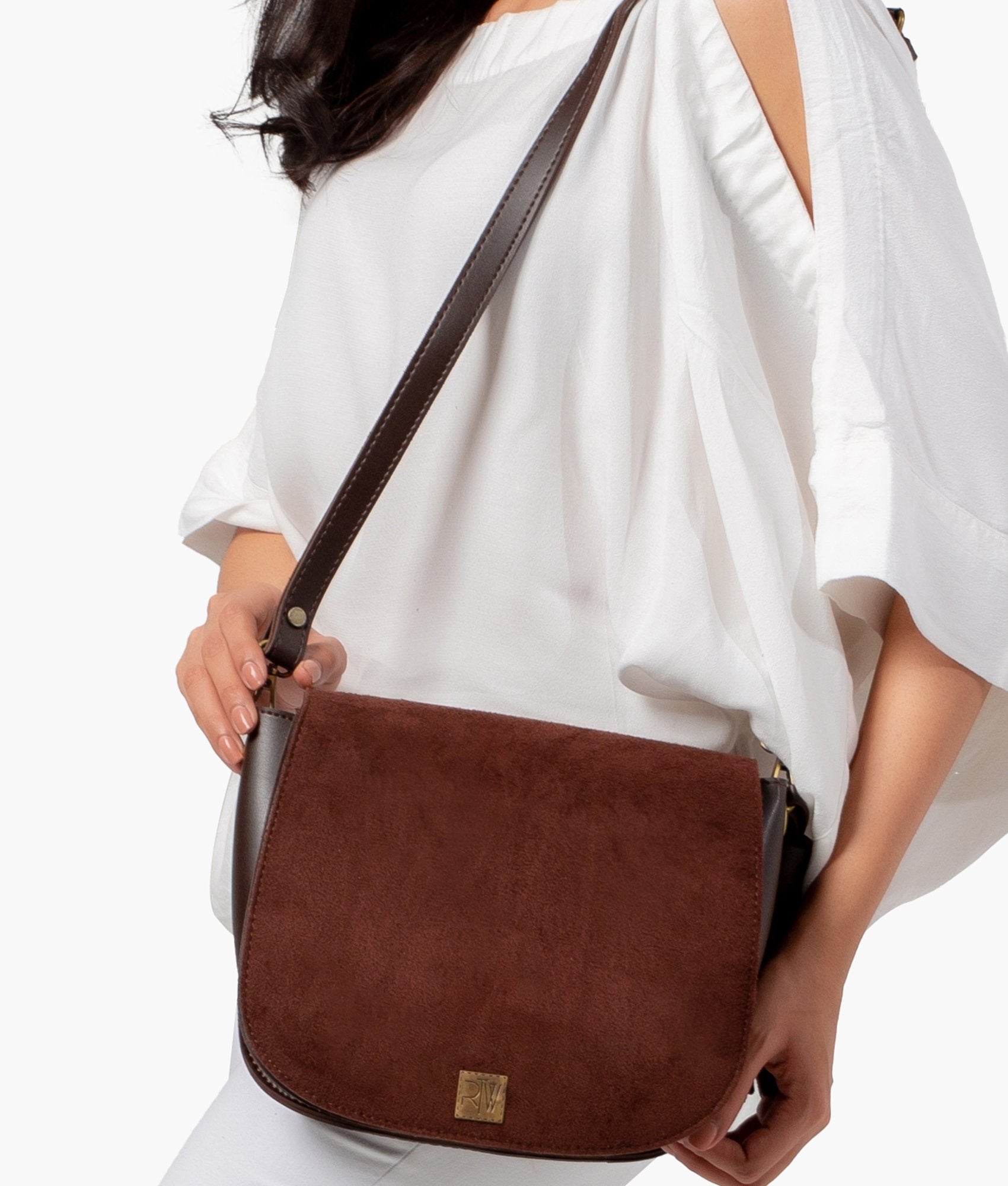 RTW Creation - Dark brown suede foldover saddle bag